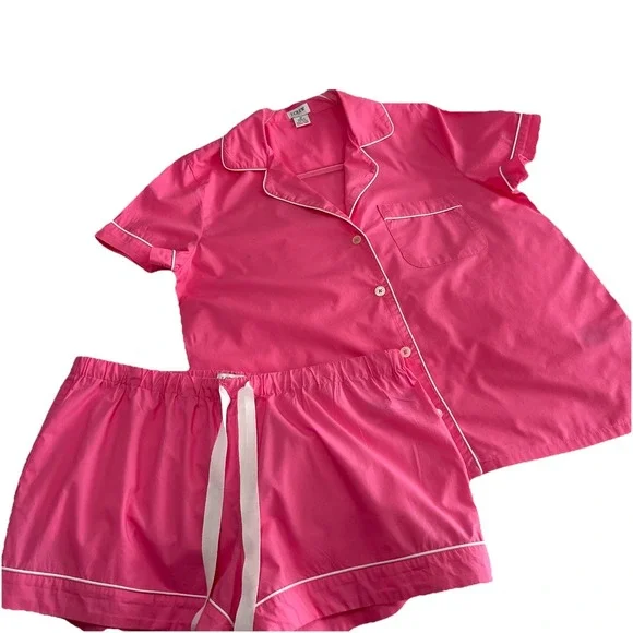 J.CREW Women's Pajama Shorts & Top Set Pink 100% Cotton Sz Medium - Picture 3 of 11